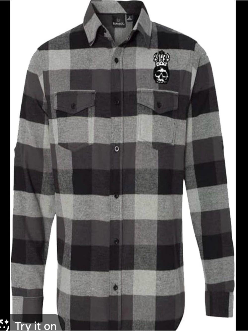 Ozzy Osbourne grey and black buffalo plaid flannel.